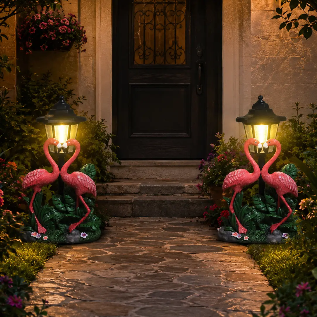 Solar Powered Double-Headed Flamingo Animal Garden Sculpture - Eco-Friendly Outdoor Lawn Statue, Ornaments Statues, Women's Home Decor Gift, Patio Ornament, Corrosion-Resistant
