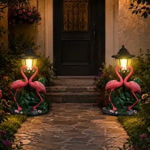 Garden Flamingo Outdoor Statue with Solar Light — Unique Double-Headed Flamingo Gift for Women and Moms; Outdoor Statue for Garden, Patio, Balcony
