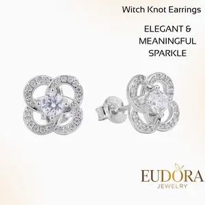 Witch Knot Earrings for Women, Celtic Knot Studs with CZ, Hypoallergenic Stainless Steel Protection Jewelry, Dainty Silver Tone Amulet Gifts