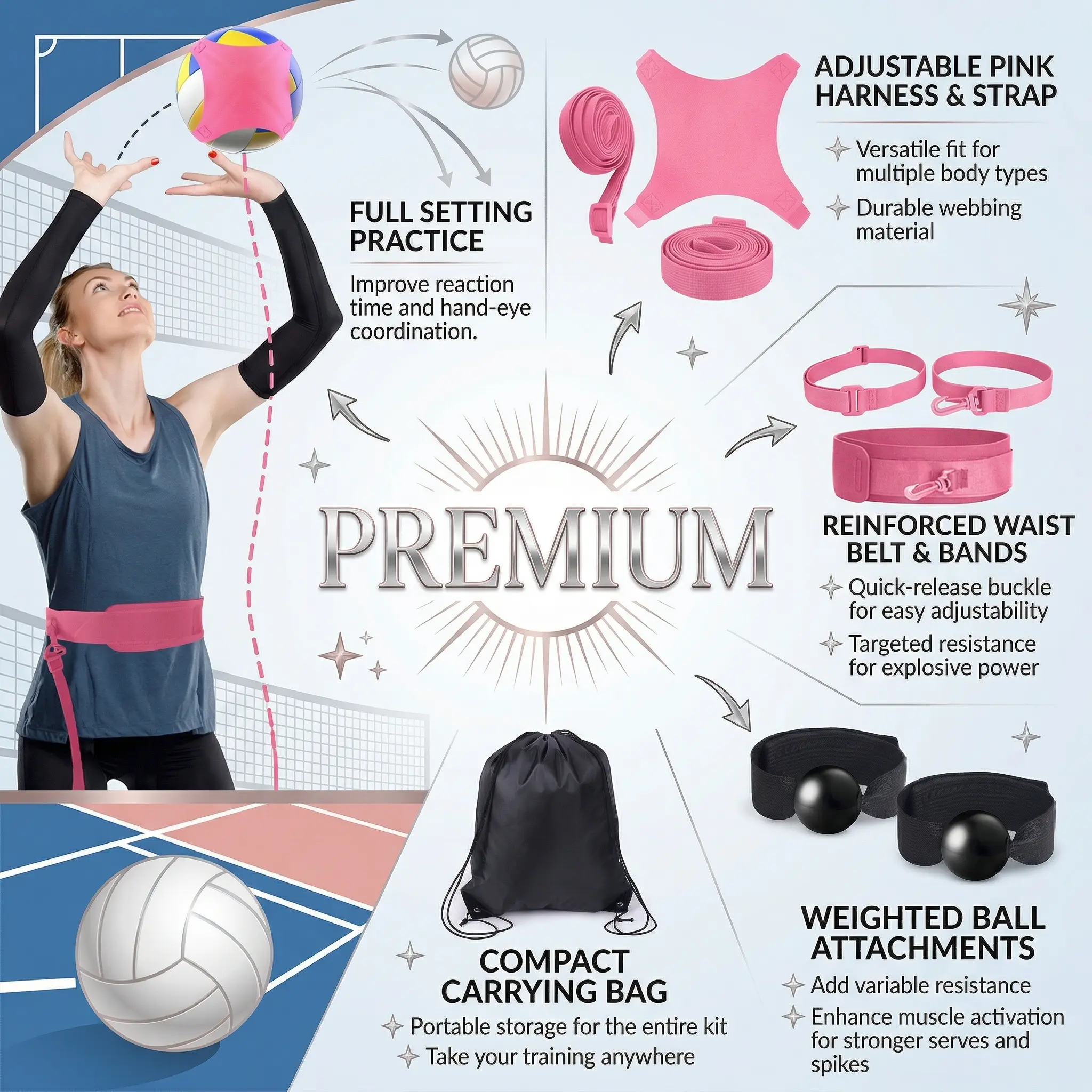 Volleyball Training Equipment Aid, Volleyball Training Rebounder Set, Solo Volleybal-l Trainer Improve Serving, Spiking, Passing for Beginners to Pros, Volleybal-l Gifts for Teen Volleyball Training Equipment Aid, Volleyball Training Rebounder Set, Solo Volleybal-l Trainer Improve Serving, Spiking, Passing for Beginners to Pros, Volleybal-l Gifts for Teen