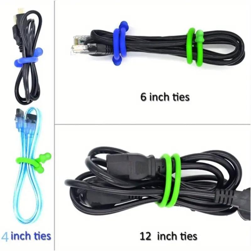 9 Pieces of Reusable Silicone Zip Ties, Available in 3 Sizes (4 Inches, 6 Inches, 12 Inches), with A Bendable Steel Core Silicone Tape for Organizing and Bundling (diameter 4 Millimeters)