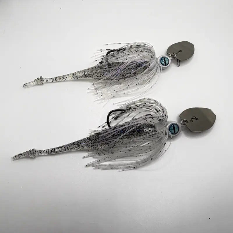Frostbite Shiner Blade Ripper Custom Made DIRECT CONNECT Bladed Jig 2 PACK - 3/8oz or 1/2oz with Sharp VMC Hooks, Custom Skirts & Trailers, Includes Two Jigs & Two Trailers freshwater fishing big bass pro
