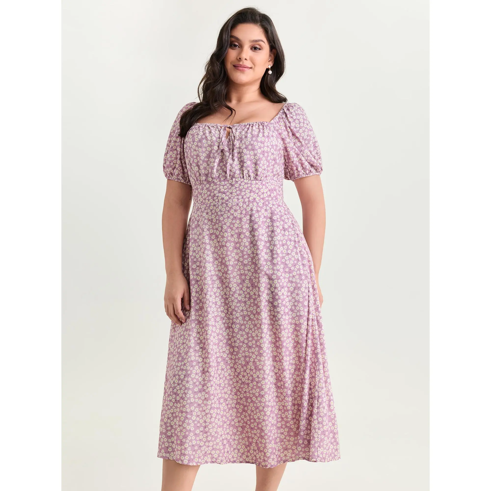 BloomChic Women's Plus Size Ditsy Floral Maxi Dress, Casual Timeless Style in Rayon with a Cinched Waist and Puff Short Sleeves, Garment, Rayon Fabric, 14-16/1X, Smooth Finish, Cold Wash, Casual Wear, Low Iron, Plus Size Casual Dresses