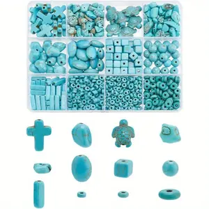 One Box Random style Turquoise Beads, Sea Turtle Disc Cross Turquoise Stones for Crafts Turquoise Rocks Beads for Bracelet Necklace Jewelry Making