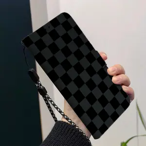 Geometric checkered pattern wallet phone case magnetic flip cover with card slot, lanyard and foldable stand for iPhone17/17Pro/17ProMax/17Air/16/16 Pro/16Plus/16ProMax/16e/15/15Pro/15Plus/15ProMax/14/14Pro/14Plus/14ProMax Case