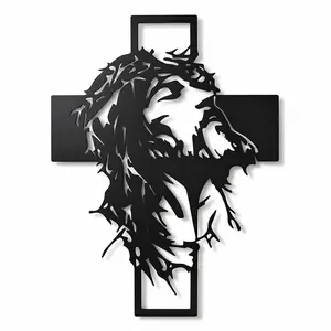 Jesus Crown of Thorns Cross Wall Decor, Black Metal Christian Wall Art, Religious Home Decor, Jesus Silhouette Wall Hanging, Faith Cross Decoration, Easter Wall Decor, Church Room Decor, Christian Gift for Family Friends