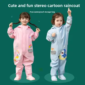 Girls One Piece Raincoat Oxford Fabric Toddler Baby Full Body Rain Suit With Attached Feet & Shoes Jacket H606-3 Thick PU Adhesive Waterproof Poncho