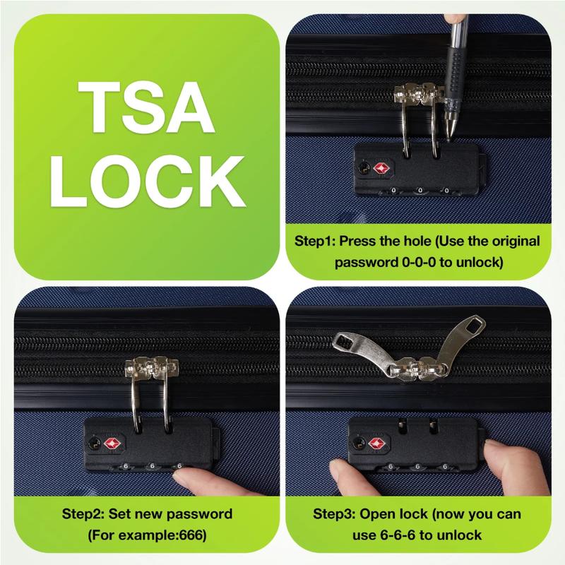 Set of 3 Hardside Luggage, Expandable Rolling Luggage with TSA Lock and Spinner Wheels, Blue