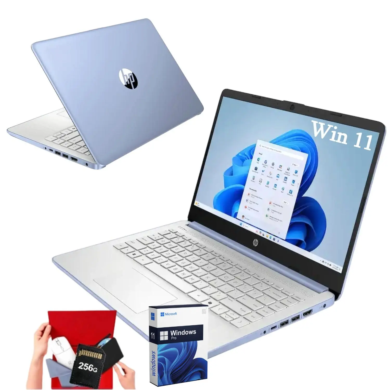 HP 14 Inch Student Laptop, Intel Processor N150 Up to 3.6GHz, 4GB RAM 128GB Storage, 1 Year Office 365, Windows 11 Pro Slim Notebook for School & Daily Work,Bundle Accessories