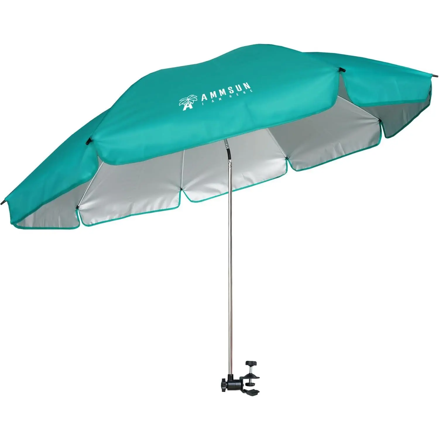 Chair Umbrella with Universal Clamp Adjustable 52 inches and 360-degree Swivel UPF 50+, Portable Clamp on Camping or Beach Chair, Stroller, Wheelchair, Golf cart, Turquoise, Large-sized