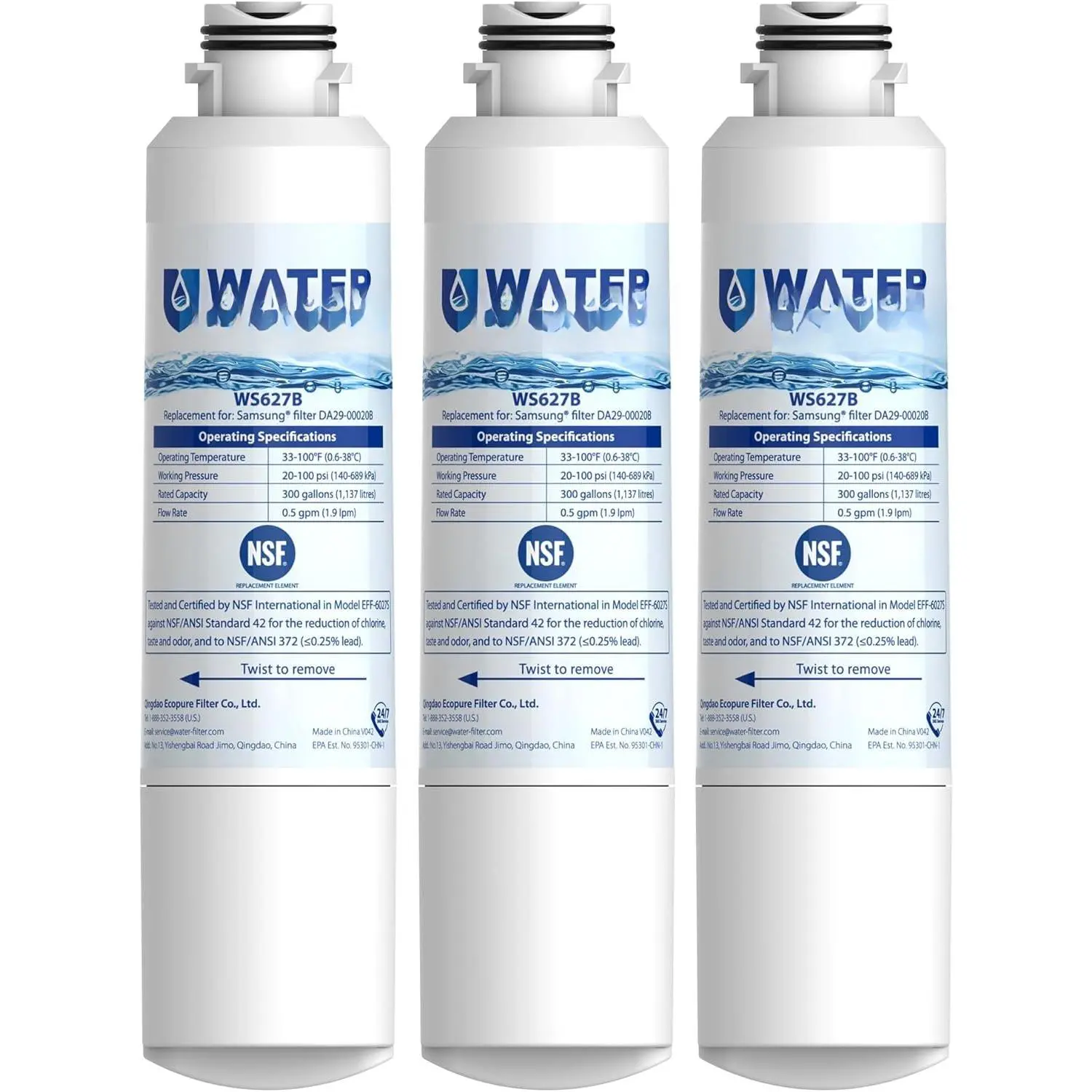 DA29-00020B  Water Filter for Refrigerators, Replacement for  Water Filter DA29-00020B, HAF-CIN, RS25J500DSR, RF28HMEDBSR, HAF-CIN/EXP, RF4287HARS, RF28HFEDBSR, 3 Filters