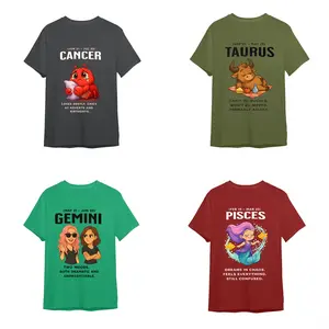 Funny Zodiac Crewneck T-Shirt for Women, Astrology Sign Gift, Cute Horoscope Pullover for Black_ Military Green_Irish Green_ Maroon  Color- DarkFlex