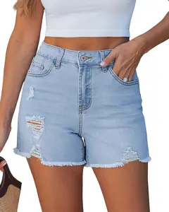 luvamia Jean Shorts for Women Trendy High Waisted Ripped Distressed Raw Hem Stretchy Denim Shorts Country Concert Outfit