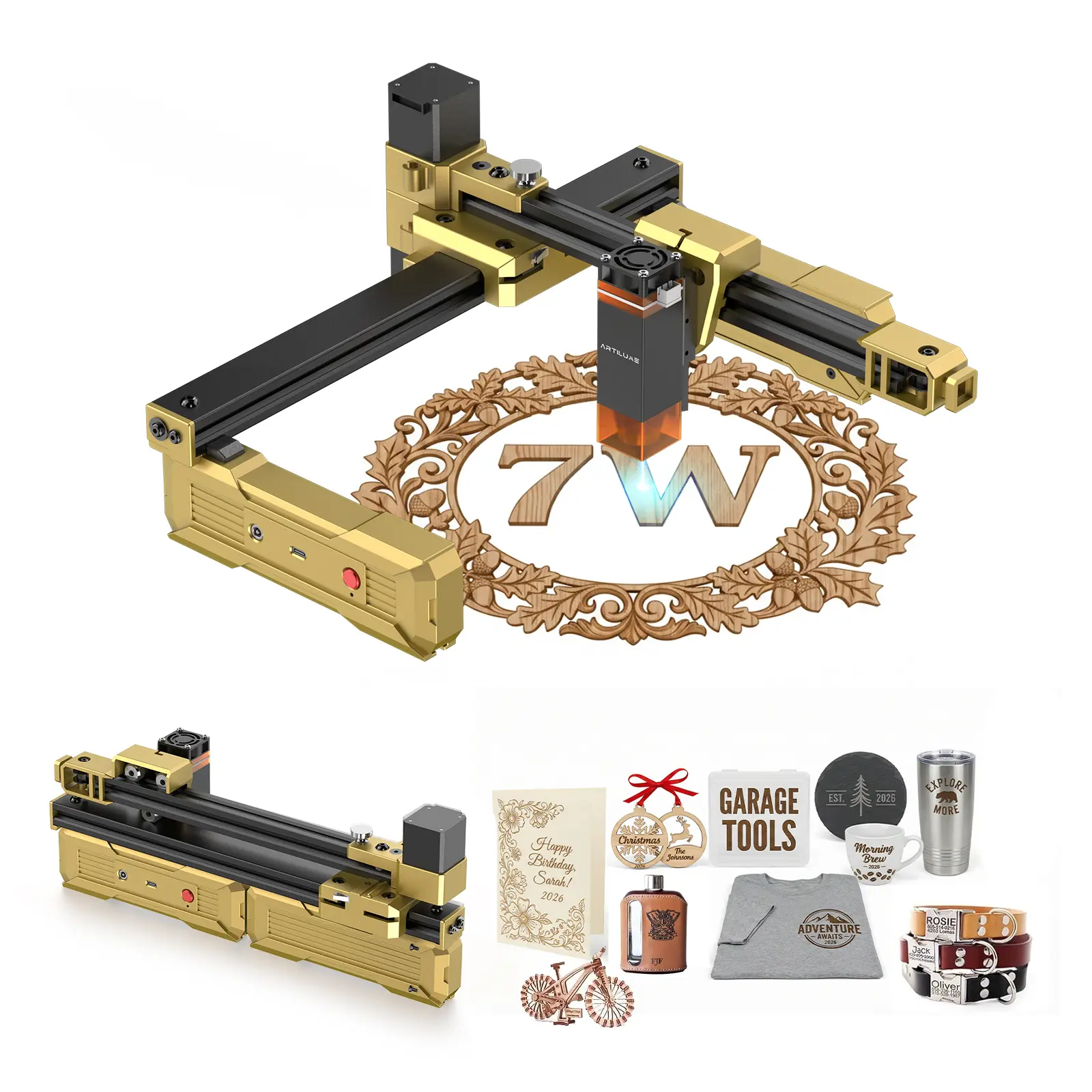 ARTILUME T1 Laser Engraver, No APP, Foldable No-Setup Design, Beginner-Friendly, for Wood, Leather, Acrylic & Coated Metal, Ideal for DIY Crafts & Custom Gifts