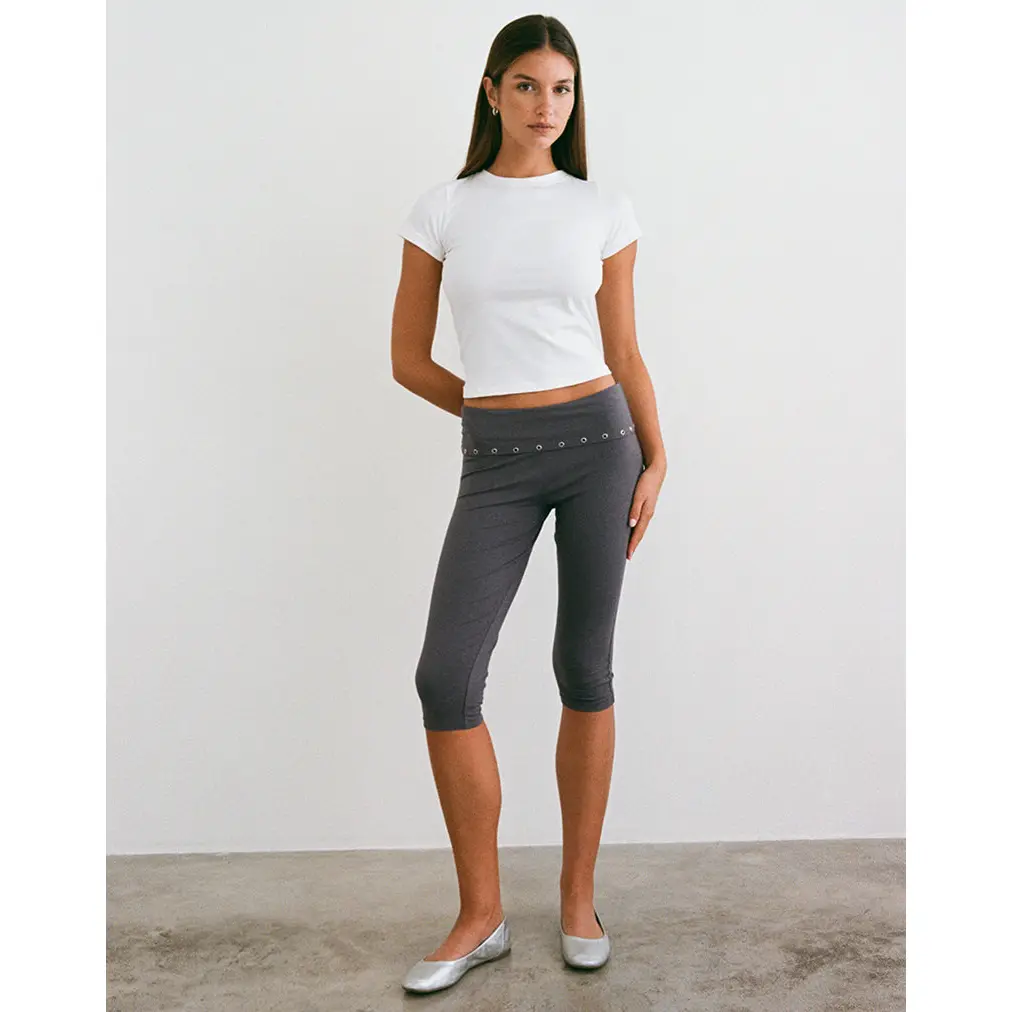Enmu Capri Trouser in Jersey Charcoal Grey with Eyelets