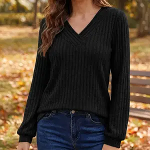 Womens V Neck Sweaters Lightweight Long Sleeve Tunic Tops Shirts Casual Sweatshirt Trendy