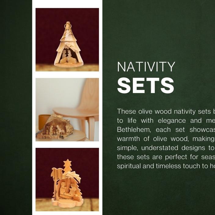 Olive Wood Nativity Scene Grotto and Church Decor Religious Handcrafted by Bethlehem Artisans 13x11CM Ornaments Wooden