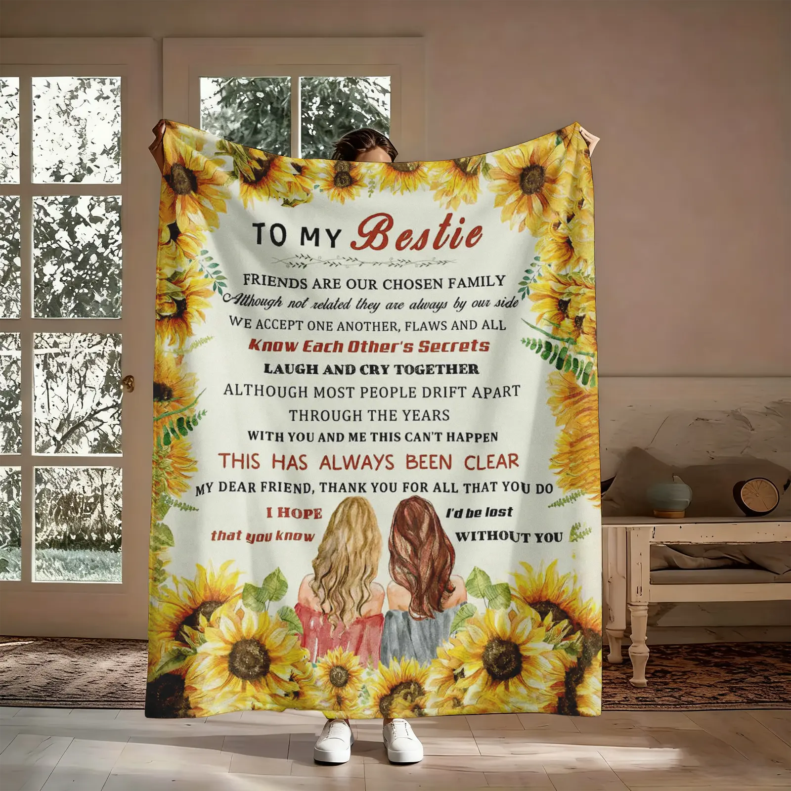 【Summer Sale Deals】Sunflower Daisy Flannel Slogan Cloth Throw - Soft, Wrinkle-Resistant Multi Purpose Heartfelt Gift Blanket for Best Friend, Christmas/Mothers Day Sister Blanket Gift, Couch/Bed Bedding Home Decor