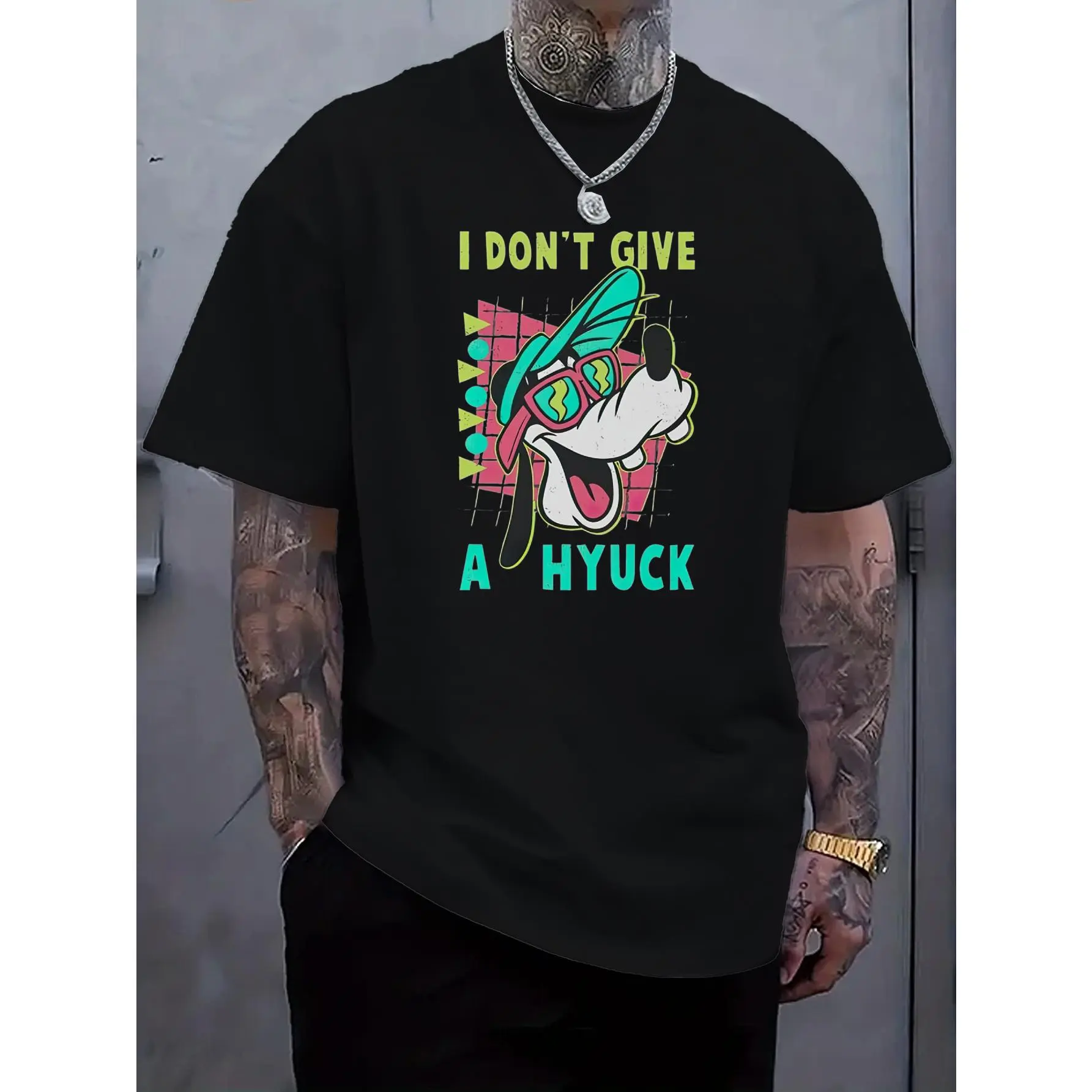 Funny Graphic T-Shirt - Light Yellow Tee with "I DON'T GIVE A HYUCK" Text & Cool Dog Design - Lightweight Everyday Shirt for Hiking, Outdoor Activities, Casual Outfits - Machine Washable Adult Apparel, Animal T Shirt, Outdoor Activity Clothing, Playful De