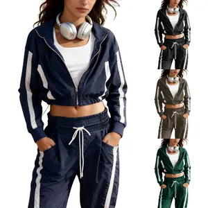 Kingapril Women's Color Block Zip Up Hooded Jacket Outerwear Loose Windbreaker Jackets