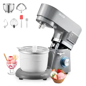 【Summervibes】VEVOR Ice Cream Maker, 1.8 Qt. Capacity, 6-Speed Electric Stand Mixer, with LED Digital Display & Timer, Mixing Paddle, Dough Hook, Splash Guard, for Homemade Frozen Yogurt Fruit Sorbet Gelato, Grey
