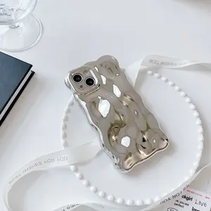 Luxury Fashion Electroplated Silver Color Rippled Edge Bubble Protective Phone Case Cover Protector Suitable for iPhone 17 Pro 13 14 15 16 Pro Max