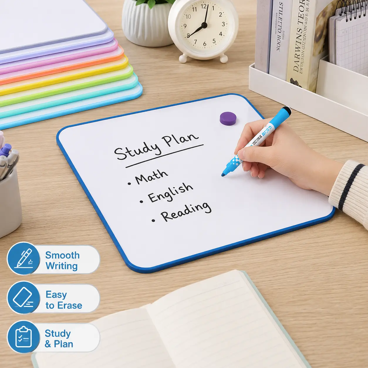1 Piece, A4 Size Double Sided Magnetic Whiteboard, Rounded Soft Edge Easy Wipe, for Office School Home Daily Writing and Note Taking