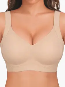 Jelly Bra For Women Plus Size, Full Coverage Push-Up Side Support, Wireless Wide Straps Natural Lift, Minimizing Seamless T-Shirt Bralette, Mesh Breathable Fabric, Work Casual Everyday Lingerie, Perfect For Mother's Day Gift Choice