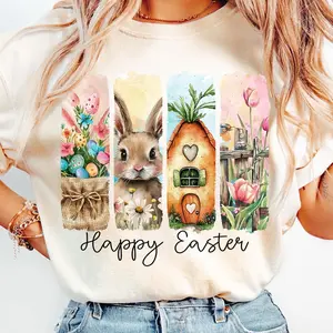 Happy Easter Shirt, Retro Easter Sweatshirt, Easter Bunny Tee, Easter Coquette T-Shirt, Floral Spring Easter Christian Hoodie, Brushstroke Easter