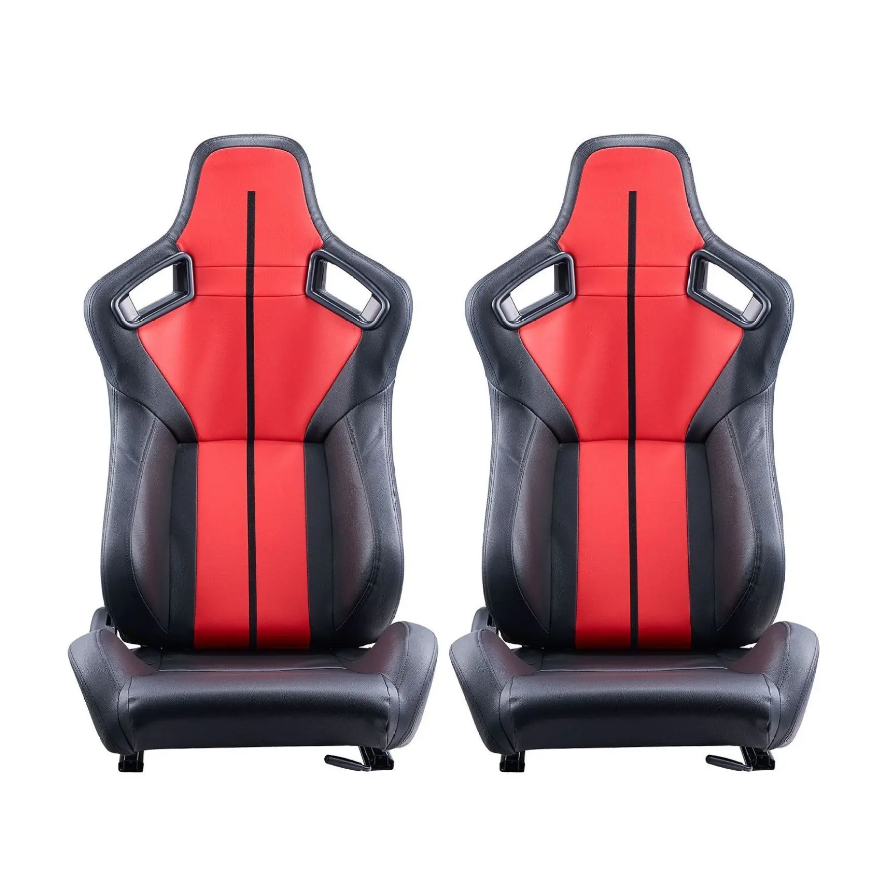 Racing Seat 2 Set, Adjustable Reclining Cockpit, PVC Leather, Q235B Slider - Fits Racing Cars, Go-Karts, Sports Cars Red and Black