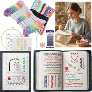 2026 New Embroidery Stitching Book Set, Portable Full Scene Embroidery Stitching Book, Includes Tool Kit and Teaching Tutorial