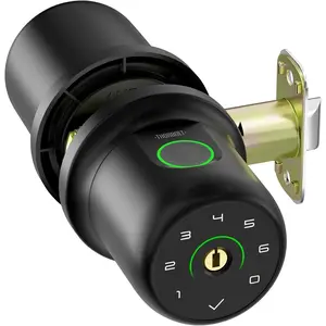 G1 Fingerprint Door Knob Lock with Keypad Biometric Door Knob Auto-Lock 4* AAA Alkaline  Interior Door Lock for Bedroom, Garage, Office, Pantry Door Black
