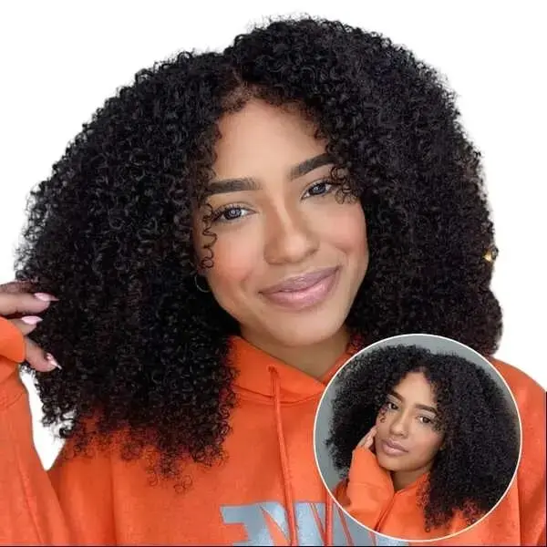 CYNOSURE Kinky Afro Curl Human Hair Wig, Glueless HD Lace Frontal with Pre-Bleached 4C Edges for a Natural Look, Glueless Frontal Wigs, Afro Curly Wig
