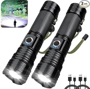 2Pack Rechargeable Strong Flashlight 1500 Lumens IPX7 Waterproof 5 Modes Water-Resistant USB Rechargeable High Brightness Lighting Emergency Prepper Supplies Automotive Emergency Tool Gift for Outdoor Enthusiasts BlackFriday