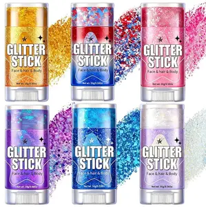AROIC Body Glitter Stick- 6 Pack Patriotic Red White and Blue Face& Hair Glitter, 4th of July Outfits Rave Accessories, USA Flag Sparkling Face Makeup for Women Independence Day Festival Concert Party