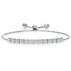Gem Stone King Moissanite Tennis Bracelet For Women Bridal Wedding Fashion with Box Chain and Slider (3.00 Cttw, Round 4MM, Fully Adjustable Up to 9 Inch)