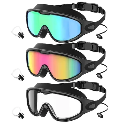 Unisex Fog-Free UV-Protective Pool Goggles Set with Waterproof Earplugs & Nose Clips, Swim Gear for Adults, Outdoor Water Sports Use