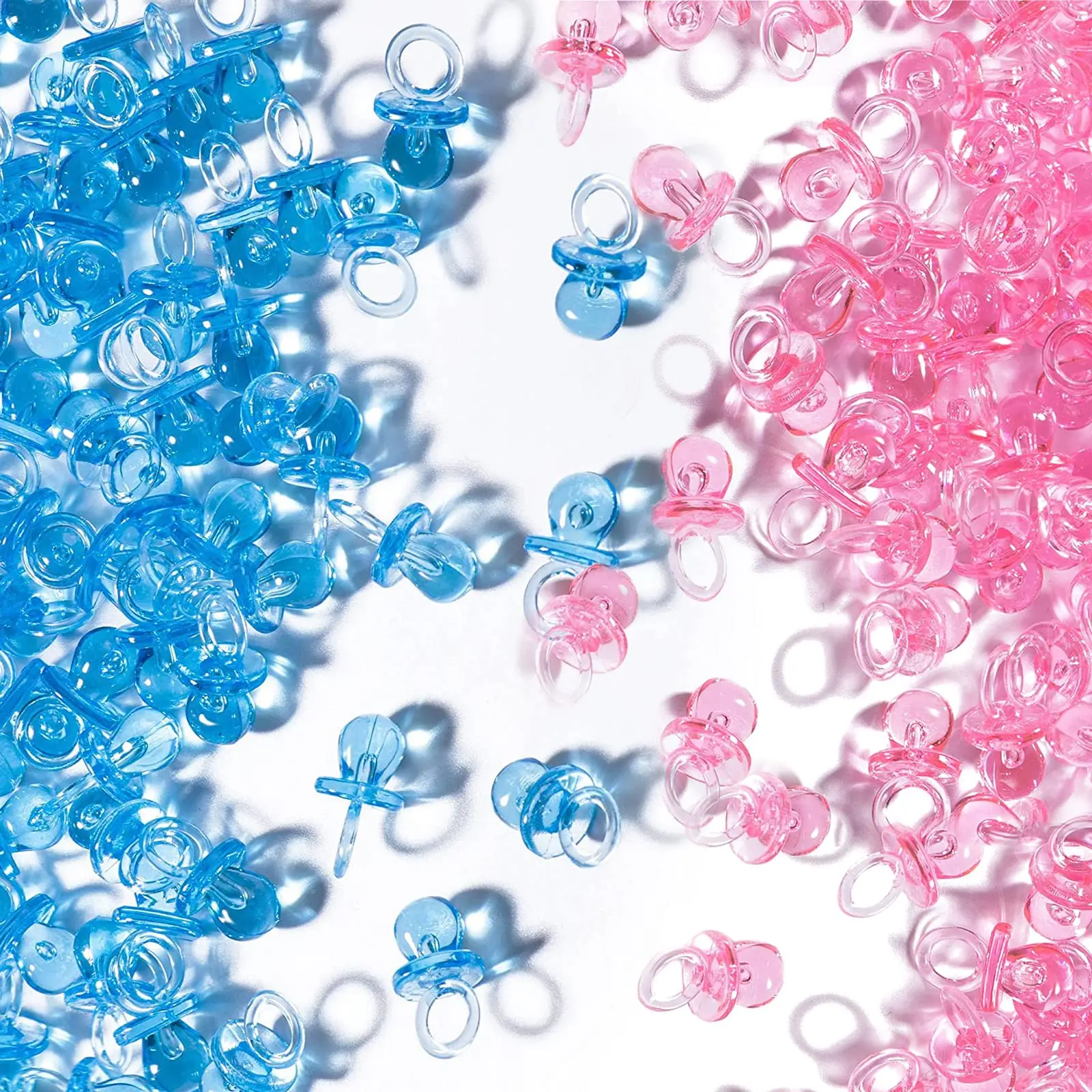 Mini Acrylic Pacifier Shaped Scatter, 100pcs/set Mixed Color Baby Shower Decoration, Party Decorations, Cute Gender Reveal Party Table Scatter, Gender Reveal Party Favors, Gifts, Goodie Bag Stuffers, Party Bag Fillers