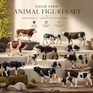 Solid Farm Animal Collectibles Figures Set - Includes Cow Figurine, Animal-Shaped Statues for Home Decor