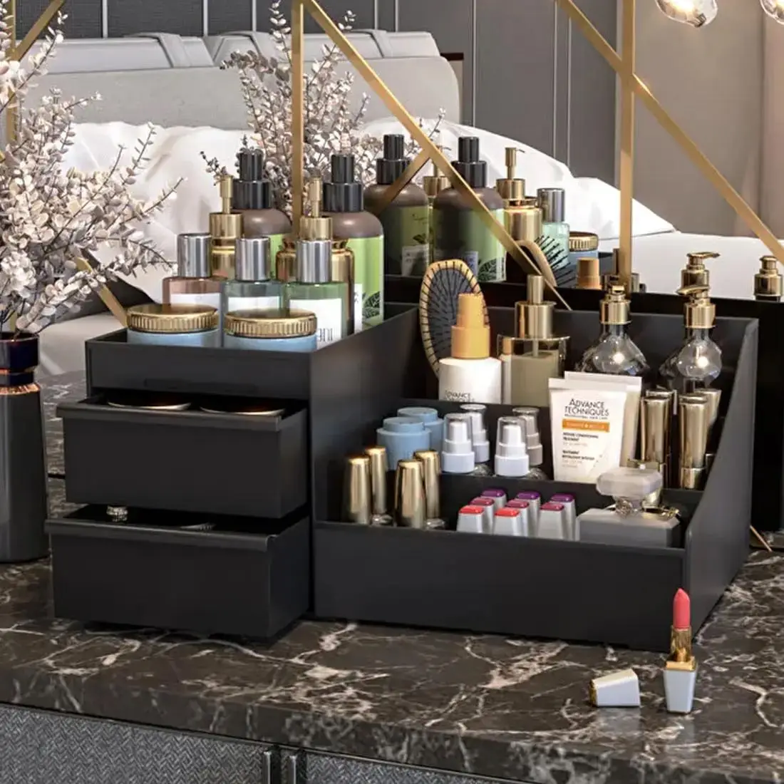 Multi-color Cosmetics Organizer, Vanity Desk Makeup Organizer Case, Bedroom Accessories, Dressing Table Storage Box with Drawers & Compartments, Gifts