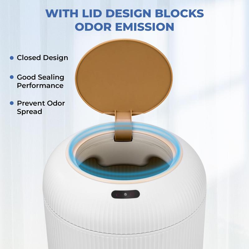 Pukomc Motion Sensor Trash Can with Lid, Touchless Waterproof Garbage Bins for Kitchen, Bathroom, Bedroom, Living Room, Office, Outdoor (White) Automatic Dispenser