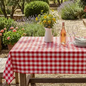 Red White Buffalo Plaid Waterproof Tablecloth for Outdoor Use Picnic Table Cover for Holiday Dinner, Farmhouse Kitchen, Patio Dining, Reusable Checkered Table Cloth, W60 x L84 in