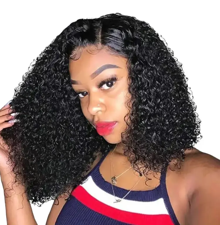 100% Human Hair Lace Front Curly Bob Wig for Black Women, 4x4 HD Pre-Plucked Glueless, 180 Density Deep Wave Thick Natural Looking Wig with Seamless Blend with Scalp, Natural Looking Wigs