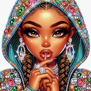 Black Women Pattern DIY Diamond Art Painting Without Frame, DIY 5D Diamond Arts Painting Kit, Wall Art Decor For Home Living Room Bedroom, Christmas Gift, Diamond Painting Kits