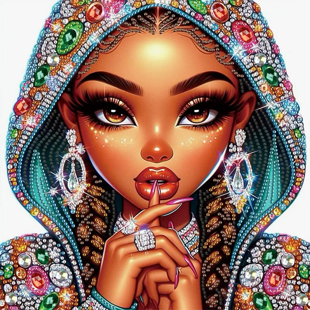 Black Women Pattern DIY Diamond Art Painting Without Frame, DIY 5D Diamond Arts Painting Kit, Wall Art Decor For Home Living Room Bedroom, Christmas G