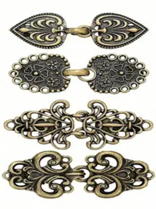 Vintage Style Antique Copper Shawl Clips Set of 4, Multi-Style Metal Buckle Decorative Accessories, Fashionable Hair Accessory, Flower Brooch Pin