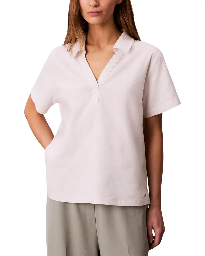 Calvin Klein Linen-Blend Polo T-Shirt Calvin Klein Linen-Blend Polo T-Shirt