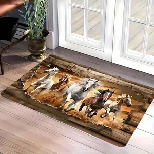Galloping Horse Pattern Print Doormat Soft and Comfortable Flannel Floor Mat for IndoorOutdoor Entryway Suitable for Doors Living Room Bedroom Kitchen Bathroom Patio Home Decor Holiday Decoration