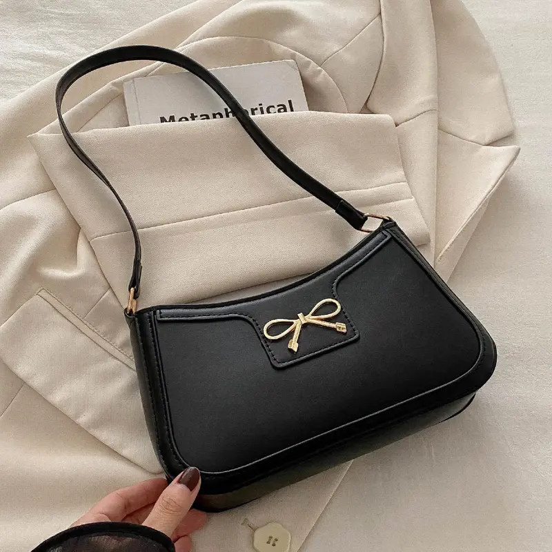 Women's Fashionable Solid Color Bow Decorated Shoulder Bag for Daily Use, Casual Trendy Versatile Daily Commuting Bag, Bow Shoulder Bags, Pu Leather Crossbody Bags