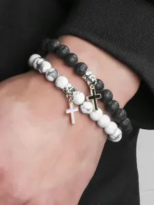 Fashion Cross Charm Decor Beaded Bracelets, Casual Simple Matching Bracelet for Men, Trendy All-match Jewelry for Party, Daily Clothing Decor for Gifts, Stackable Bracelets, Fashionable Bracelet, Trendy Jewellery Accessories